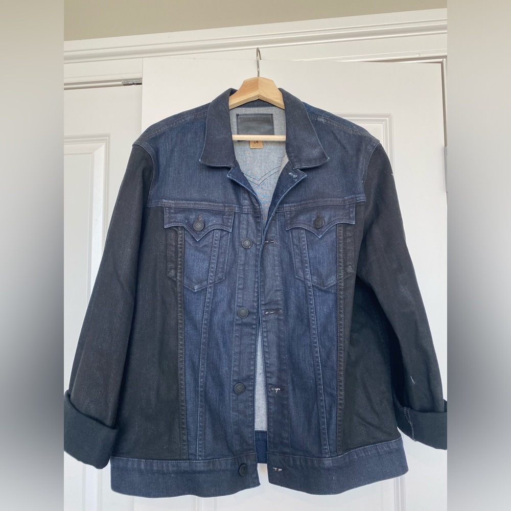True Religion Danny Slim Two-Tone Moto Denim Jean Jacket Blue Black Men's Large